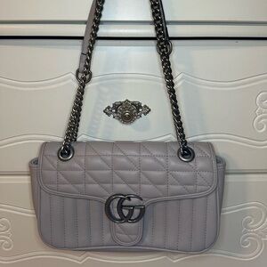 Gray Quilted Chain Shoulder Bag